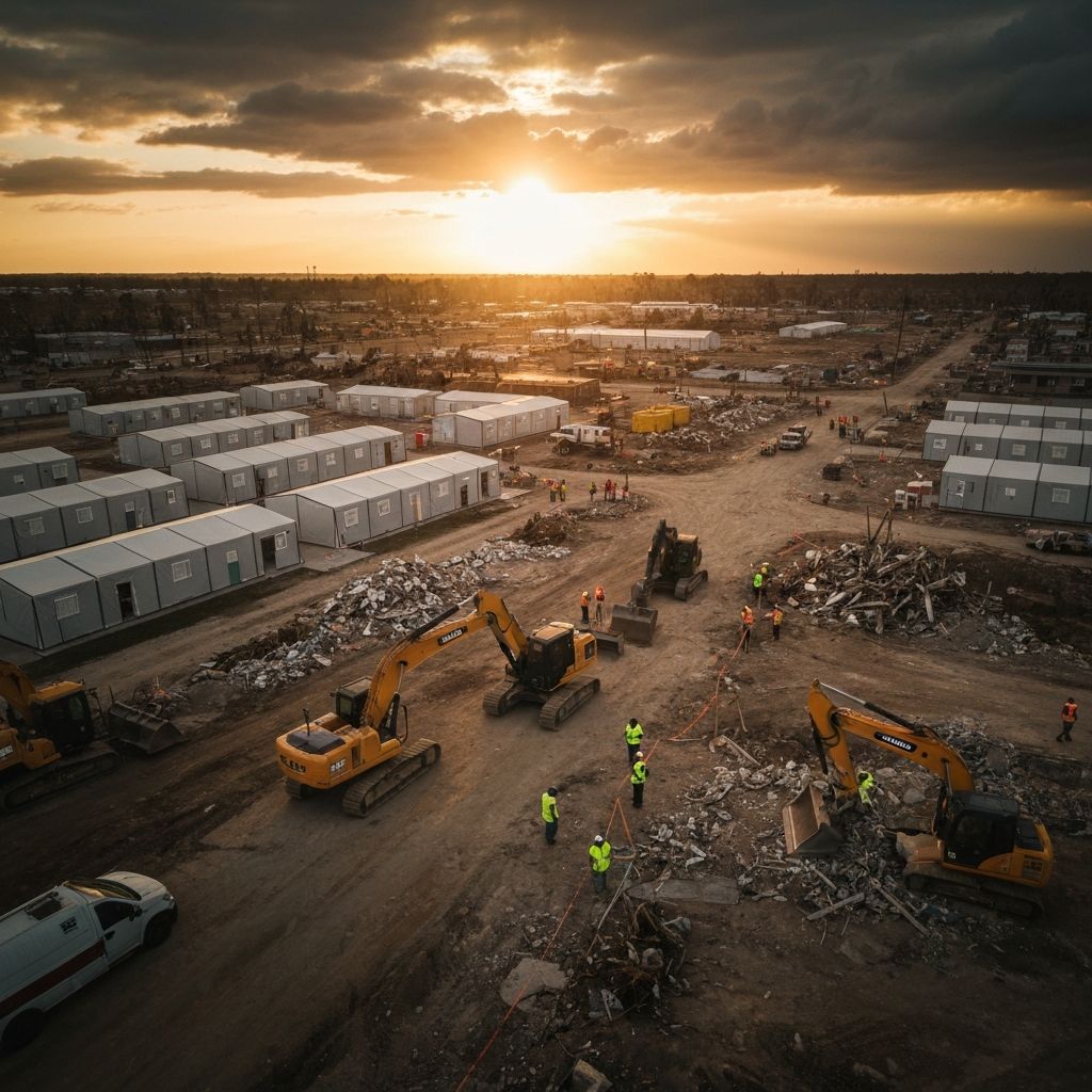 Aerial view of disaster recovery operations in progress